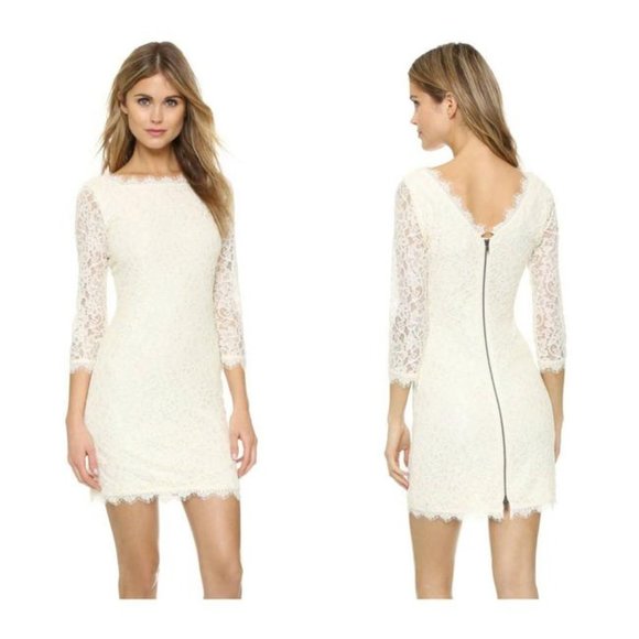 Diane Von Furstenberg Ivory Zarita Lace Mini Cocktail Special Occasion Dress 4 - Picture 3 of 15